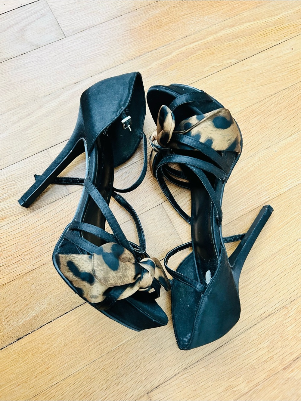 Joey Black Heels with Leopard Bow Accent